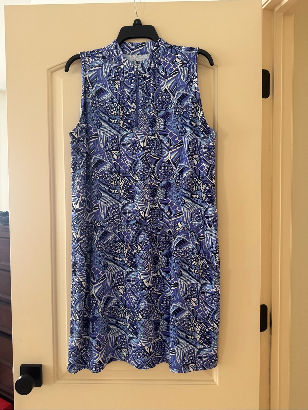 Ibkul Size L Sleeveless Blue Patterned Women's Dress